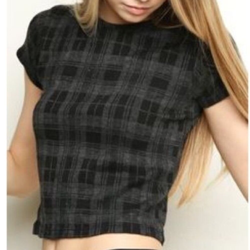 Brandy Melville Black & Grey Plaid Crop Top, in OS